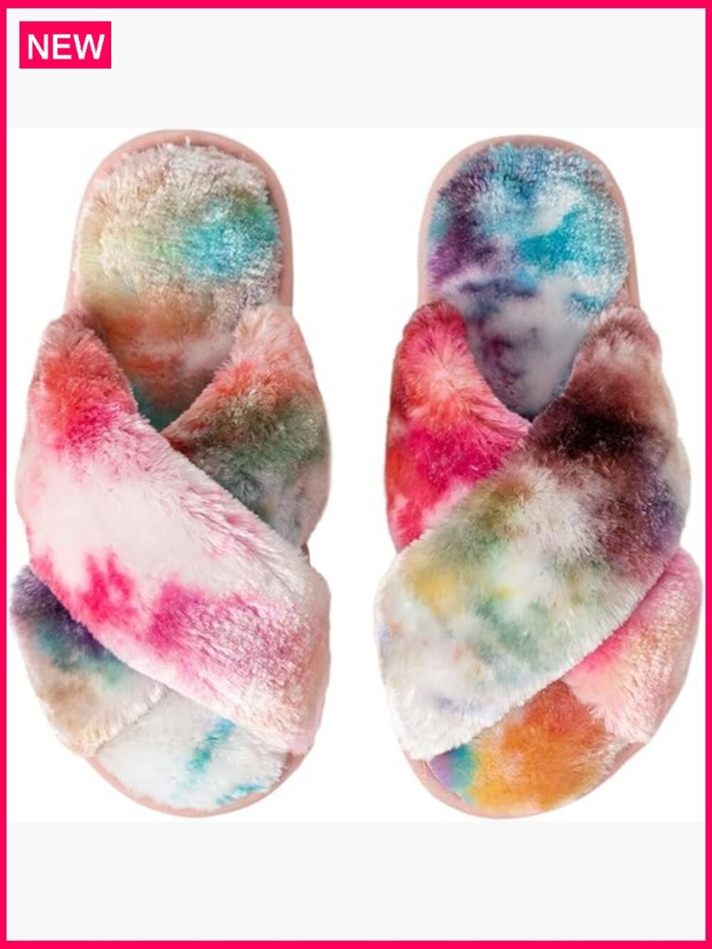 Fuzzy Open Toe House Slippers with Cross Band Non-Slip Sole